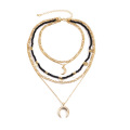 Temperament multi-layer rice bead moon pendant necklace mix and match sequins and contrast chain necklaces